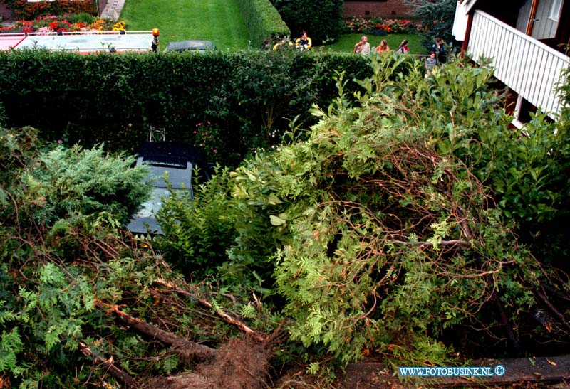 98090306.jpg - DE DORDTENAAR :H.I.AMABACHT:03-09-1998: OP DE VEERSEDIJK RAAKT VAN MIDDAG OM 15.00 EEN AUTO VAN DE DIJK DIE DOOR DE HEG IN DE TUIN VAN EEN WONING  10 METER LAGER BELANDE ER VIEL SLECHTS 1 LICHT GEWONDE.Deze digitale foto blijft eigendom van FOTOPERSBURO BUSINK. Wij hanteren de voorwaarden van het N.V.F. en N.V.J. Gebruik van deze foto impliceert dat u bekend bent  en akkoord gaat met deze voorwaarden bij publicatie.EB/ETIENNE BUSINK