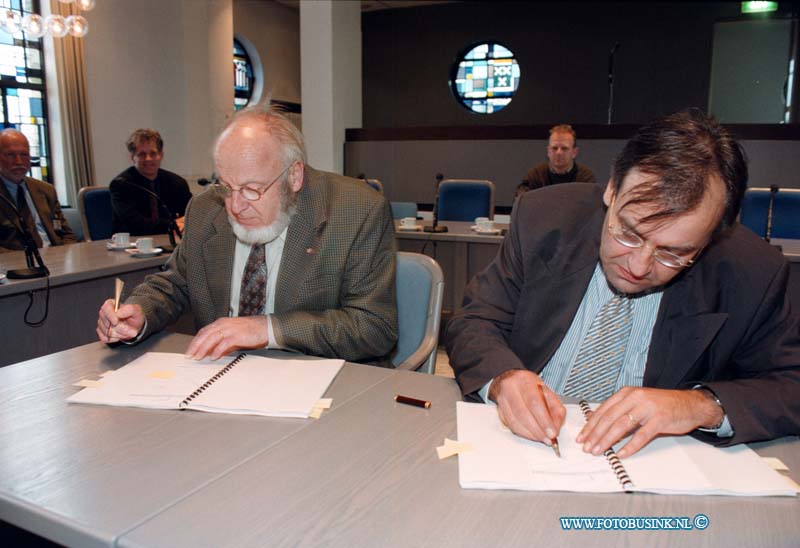 98101307.jpg - DE DORDTENAAR:ZWIJNDRECHT:13-10-1998:BURGERM.CORPERAAL EN DE HEER BUK ONDERTEKENEN PROJEKT BETUWEROUTE IN GEMEENTE HUIS ZWIJNDRECHT.Deze digitale foto blijft eigendom van FOTOPERSBURO BUSINK. Wij hanteren de voorwaarden van het N.V.F. en N.V.J. Gebruik van deze foto impliceert dat u bekend bent  en akkoord gaat met deze voorwaarden bij publicatie.EB/ETIENNE BUSINK