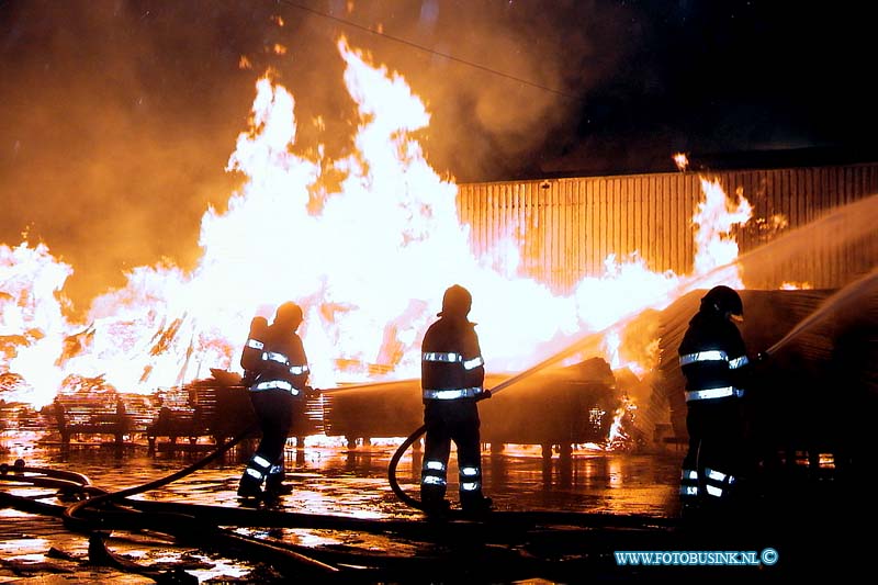 01010109.jpg - Kompas:Hardingsveld giessendam:01-01-2001:Een houthandel aan de Rivierdijk te Hardinxveld-Giessendam brandde volledig uit. 50 brandweermannen waren vanaf 00.48 uur druk doende de heftige brand onder controle te krijgen. Omstreeks 04.00 werd het signaal ' brand meester' gegeven. Een verhuisbedrijf achter de houthandel liep water - en rookschade op. Het dak van een aangrenzende mallenmakerij vloog ook in brand.Omstreeks 01.00 uur brandde aan de Brandts Buysstraat " Nos Kas' uit. Er vielen geen slachtoffers. Nadere gegevens volgen.Deze digitale foto blijft eigendom van FOTOPERSBURO BUSINK. Wij hanteren de voorwaarden van het N.V.F. en N.V.J. Gebruik van deze foto impliceert dat u bekend bent  en akkoord gaat met deze voorwaarden bij publicatie.EB/ETIENNE BUSINK