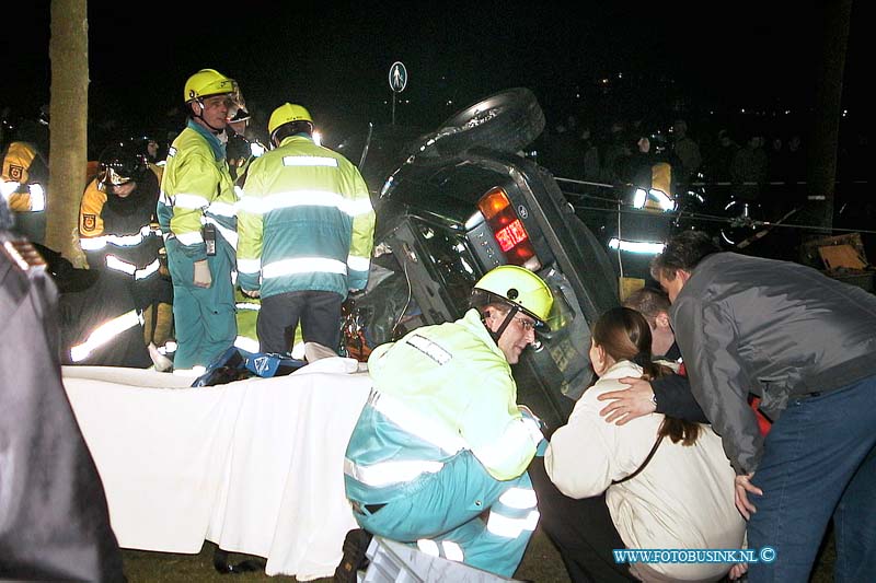 01011314.jpg - Rotterdeamsdagblad:H.I.Ambacht:13-01-2001:AANRIJDING MET BEKNELLINGHENDRIK- IDO-AMBACHT - Een auto met twee inzittenden is zaterdagavond 13 januari op de Antoniuslaan tegen een boom gebotst. Rond 19.20 uur verloor de bestuurder door onbekende oorzaak de macht over het stuur en botste hij frontaal tegen een boom. Hierdoor brak de boom af. Het voertuig gleed door over het afgebroken deel, kantelde en kwam op zijn dak terecht. De twee slachtoffers raakten bekneld in de auto. De brandweer kon na ruim drie kwartier de 16-jarige jongen uit Hendrik-Ido-Ambacht bevrijden. Hij is met een beenfractuur overgebracht naar het Utrechts Medisch Centrum. Pas na twee uur kon het tweede slachtoffer, een 19-jarige inwoner van Hendrik-Ido-Ambacht, uit de auto worden gehaald. Hij is met beenfracturen opgenomen in het Ziekenhuis Dijkzigt in Rotterdam. De politie onderzoekt de oorzaak van het ongeval.Deze digitale foto blijft eigendom van FOTOPERSBURO BUSINK. Wij hanteren de voorwaarden van het N.V.F. en N.V.J. Gebruik van deze foto impliceert dat u bekend bent  en akkoord gaat met deze voorwaarden bij publicatie.EB/ETIENNE BUSINK