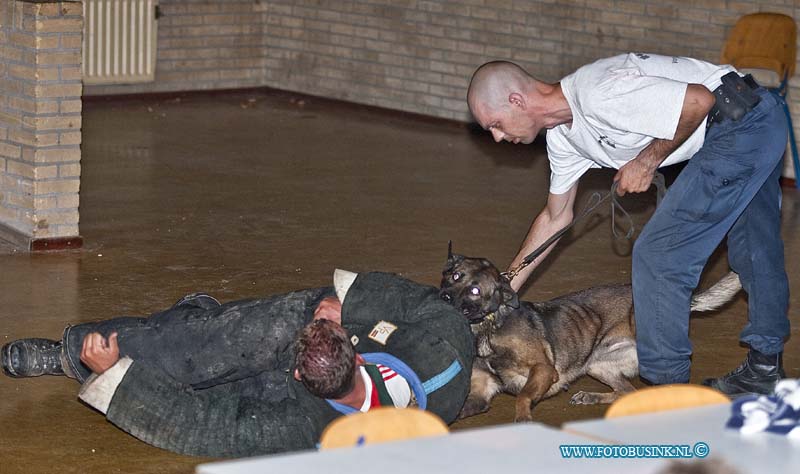 10072509.jpg - FOTOOPDRACHT:Dordrecht:25-07-2010:K9 politie honden nachtelijke oefennacht. in da vinci school te Dordrecht leerpark.aller eerst welkom. vandaag kom je in allerlei situaties terecht. de bedoeling is zowel voor hond als geleider "hoe ga je er mee om" let op, je kruip dus in de huid van arrestatie team,politie en dergelijke. Je hebt dus alle bevoegdheden,dus denk niet alleen uit beveiligings situatie. handelen dus naar inzicht van situatie hou het zo rieël mogelijk.bij sommige situaties is het verstandig om back-up te vragen van collega's cq geleiders. de pakwerkers krijgen vrij spel, dat dus resulteert dat je nooit van te voren weet wat hij/hun gaat doen. en waar hij deze keer zit. in een disco ontstaat een vechtpartij die uit de hand loopt,en er bevind zich een gewapend persoon er tussen.de politie wordt gebeld. de bezoekers kunnen er niet uit en je dient naar binnen te gaan om de gewapende verdachte er uit te halen. let op : de verdacht kan bij het zien van jou een gijzelaar nemen. bedenk dus je benadering en snelle handeling. - verdachte uit disco halen - verdachte stellen met tussenkomst van burger - gewapende persoon uit een groep halen - gijzeling 2e oefening hindernis baan : onze sportieve en slimme verdachte denkt de geleider te slim af te zijn.En heeft er voor gezorgd dat de weg tussen hem en de geleider verhinderd is door diverse obstakels zodat hij een voorsprong heeft. - AANGELijND stellen over obstakels/hindernis baan (geleider moet mee) - stellen door regen van flessen - hindernissen nemen - over bewegend afdekzeil stellen - door een "flappen" muur stellen - op verhogingen lopen - tussen komst van burger Deze digitale foto blijft eigendom van FOTOPERSBURO BUSINK. Wij hanteren de voorwaarden van het N.V.F. en N.V.J. Gebruik van deze foto impliceert dat u bekend bent  en akkoord gaat met deze voorwaarden bij publicatie.EB/ETIENNE BUSINK