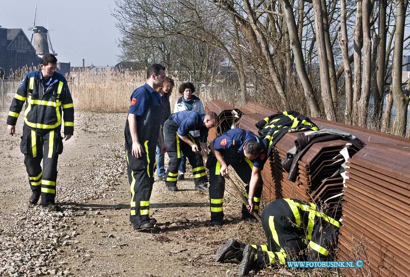 14031205.jpg - FOTOOPDRACHT:Dordrecht:12-03-2014:Nabij Villa August op een braak liggend stuk terrein was een hond in de problemen geraakt. De brandweer en de eigenaresse moest de hond redden, de hond had zich zelf in gegraven, en kon niet op eigen kracht los komen.Deze digitale foto blijft eigendom van FOTOPERSBURO BUSINK. Wij hanteren de voorwaarden van het N.V.F. en N.V.J. Gebruik van deze foto impliceert dat u bekend bent  en akkoord gaat met deze voorwaarden bij publicatie.EB/ETIENNE BUSINK
