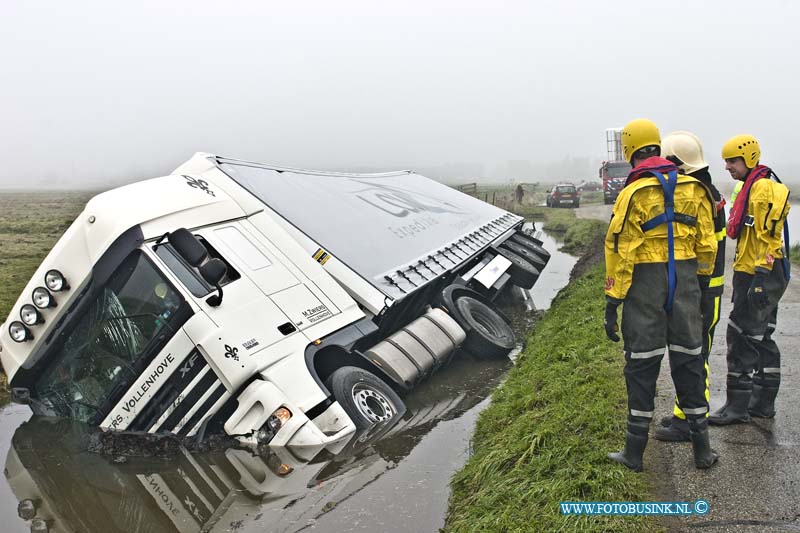 15040801.jpg - FOTOOPDRACHT:Strijen:08-04-2015:STRIJEN - Woensdagochtend 08- april 2015 is een vrachtagen kombinatie op de Waleweg in de sloot beland. De Brandweer en een Traumaheli en Amublance verleende eerste hulp aan de chauffeur, deze raakt slecht lichtgwond.Deze digitale foto blijft eigendom van FOTOPERSBURO BUSINK. Wij hanteren de voorwaarden van het N.V.F. en N.V.J. Gebruik van deze foto impliceert dat u bekend bent  en akkoord gaat met deze voorwaarden bij publicatie.EB/ETIENNE BUSINK