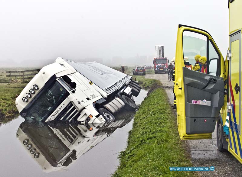 15040802.jpg - FOTOOPDRACHT:Strijen:08-04-2015:STRIJEN - Woensdagochtend 08- april 2015 is een vrachtagen kombinatie op de Waleweg in de sloot beland. De Brandweer en een Traumaheli en Amublance verleende eerste hulp aan de chauffeur, deze raakt slecht lichtgwond.Deze digitale foto blijft eigendom van FOTOPERSBURO BUSINK. Wij hanteren de voorwaarden van het N.V.F. en N.V.J. Gebruik van deze foto impliceert dat u bekend bent  en akkoord gaat met deze voorwaarden bij publicatie.EB/ETIENNE BUSINK