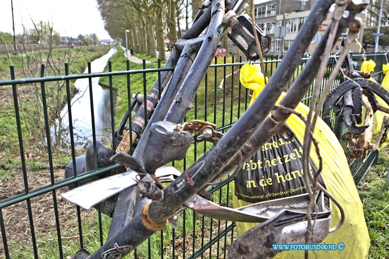 16040924.jpg - DORDRECHT 09 April 2016 Dat troep ook kunst kan worden, bewijzen deze zaken en fietsonderdelen op het hek bij de spoorweg overgang Krommedijk. De afgelopen dagen zijn veel mensen al gestopt om van dicht bij te kijken wat er nu aan het hek hangt. Tijdens het schoonmaken van het stuk langs het spoor hebben medewerker gedacht, voor de vuilophaal dienst is het zo makkelijk te vinden zonder zich bedacht te hebben dat het zo ook kunst zou kunnen worden.NOVUM COPYRIGHT ETIENNE BUSINK