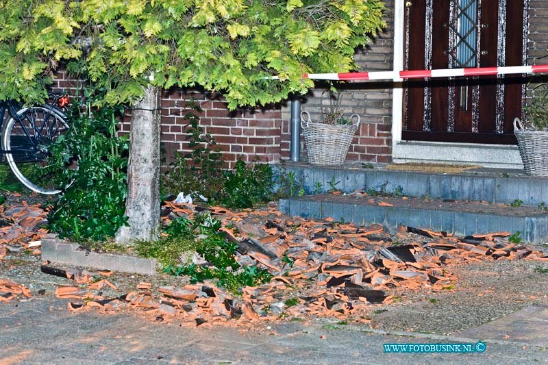 15060111.jpg - ZWIJNDRECHT - 01 juni 2015 Een verwarde man heeft in zijn huis aan de Pieter Zeemanstraat een explosie veroorzaakt. Vele dakpannen kwamen daar door naar beneden en de pui van het huis is beschadigd geraakt door de enorme klap. De manelijke bewoners is aangehouden. Op dat moment waren meerdere mensen in het huis, zijn dochter en zoon en zijn vrouw konden veilig naar buiten komen. Er liggen waarschijnlijk nog meer explosieven in het huis. De Explosieven dienst van de politie doet onderzoek. Uit voorzorg is in de buurt een aantal huizen ontruimd. Deze digitale foto blijft eigendom van FOTOPERSBURO BUSINK. Wij hanteren de voorwaarden van het N.V.F. en N.V.J. Gebruik van deze foto impliceert dat u bekend bent  en akkoord gaat met deze voorwaarden bij publicatie.EB/ETIENNE BUSINK