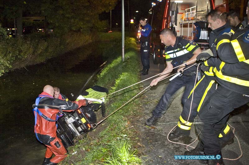 14101601.jpg - FOTOOPDRACHT:Dordrecht:16-10-2014:Op de Reeweg Zuid is vanavond een scootmobiel te water geraakt ter hoogte van nr 26, de bestuurder kon snel op het droge geholpen worden door voorbijgangers, hij had alleen een nat pak. De brandweer haald met flinke man kracht de scootmobiel uit het water.Deze digitale foto blijft eigendom van FOTOPERSBURO BUSINK. Wij hanteren de voorwaarden van het N.V.F. en N.V.J. Gebruik van deze foto impliceert dat u bekend bent  en akkoord gaat met deze voorwaarden bij publicatie.EB/ETIENNE BUSINK